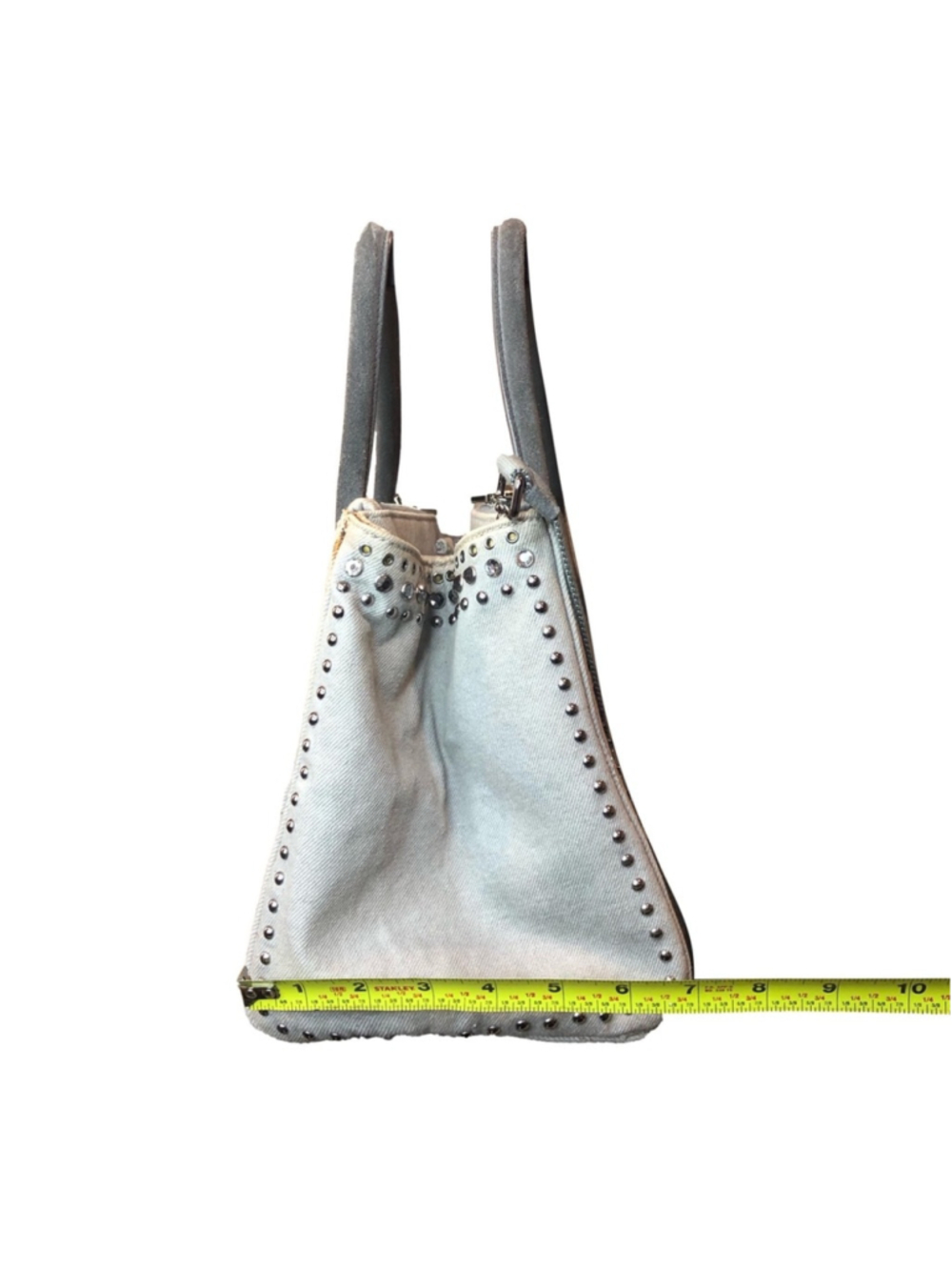 PRADA Canapa Bijoux 2-Way LT Grey Canvas Tote Bag Adorned with Crystals & Studs - Picture 17 of 17
